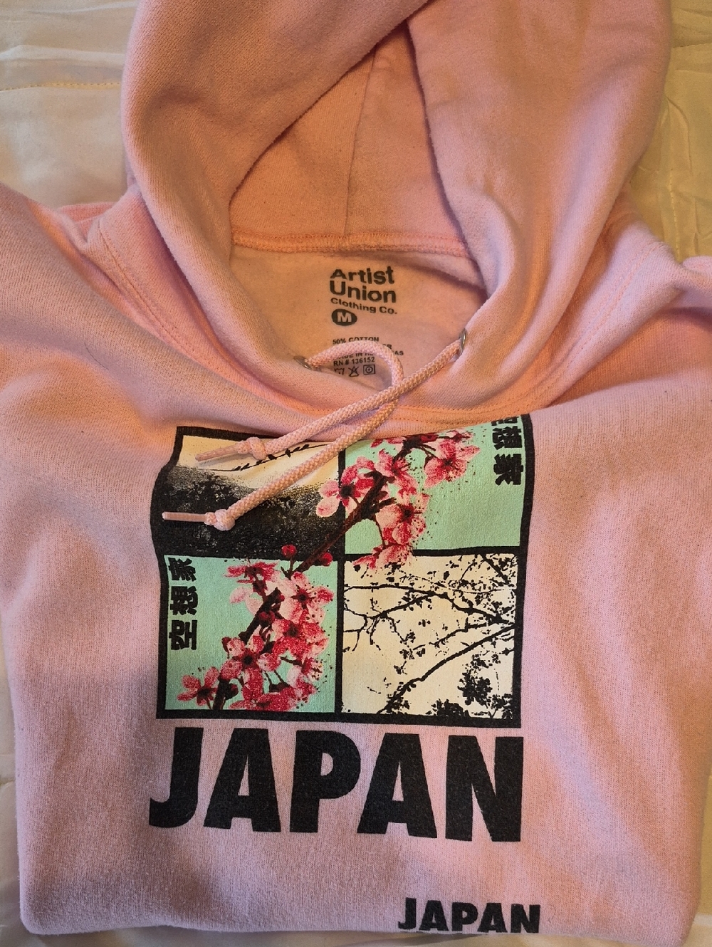 Uniglo Rare  Pink Japan Graphic Hoodie with Mint Accents